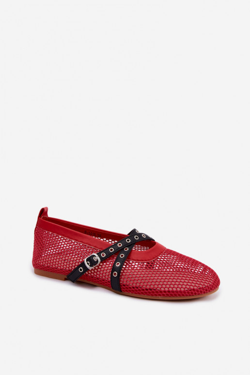 Rode mesh ballerina's met bandjes Salliroe