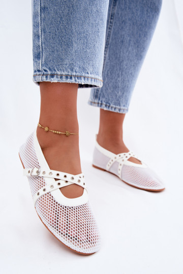 Mesh ballerina's met bandjes in wit Salliroe