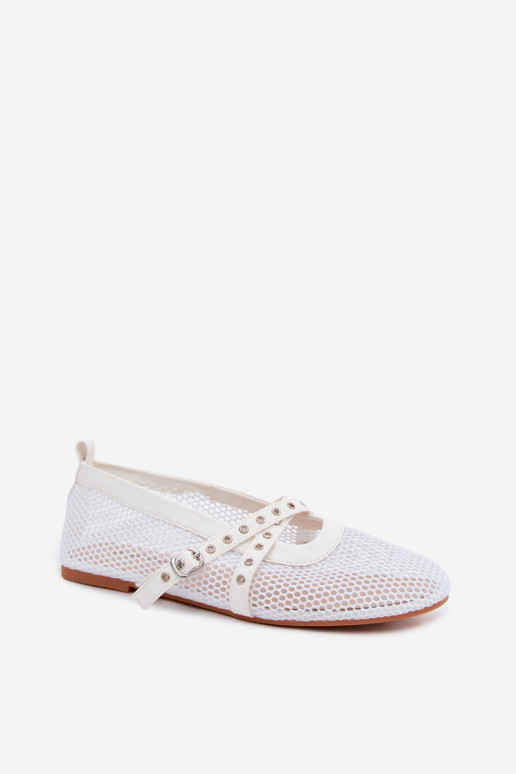 Mesh ballerina's met bandjes in wit Salliroe