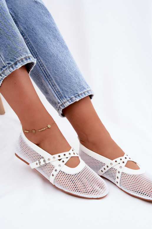 Mesh ballerina's met bandjes in wit Salliroe