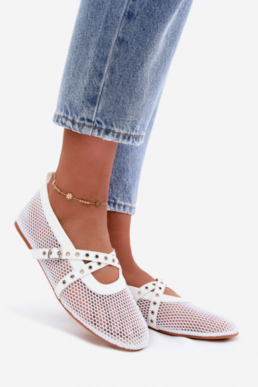 Mesh ballerina's met bandjes in wit Salliroe
