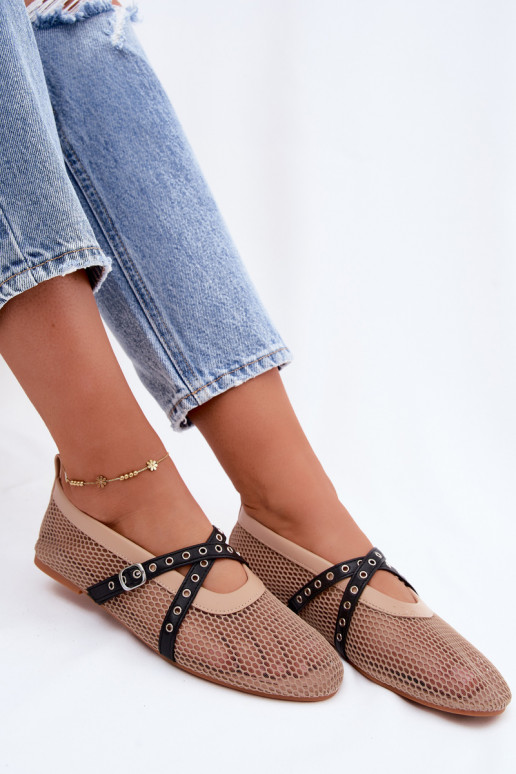 Mesh ballerina's met bandjes in zand Salliroe