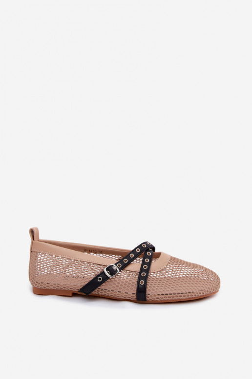 Mesh ballerina's met bandjes in zand Salliroe