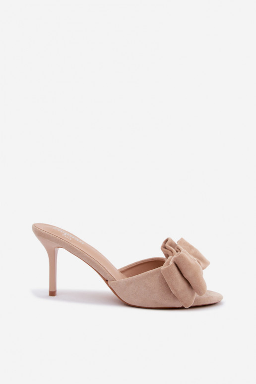 Dames slippers met dunne hakken en strikken in zand faux suede Tai turignolia