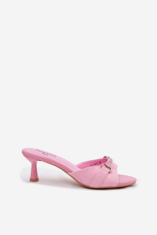 Dames slippers op een dunne hak met chique details in roze Poppia