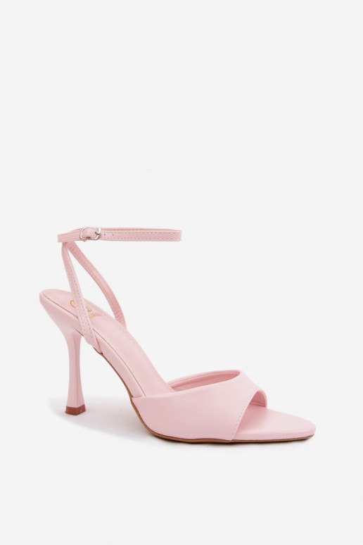 Roze damesandalen met dunne hakken van faux leather Palmer