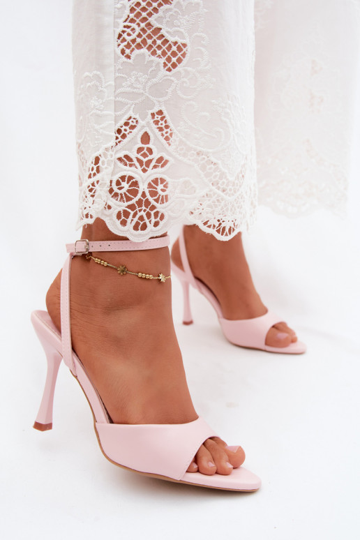 Roze damesandalen met dunne hakken van faux leather Palmer