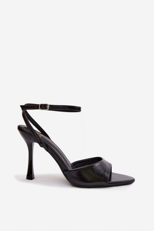 Zwarte damesandalen met dunne hakken van faux leather Palmer
