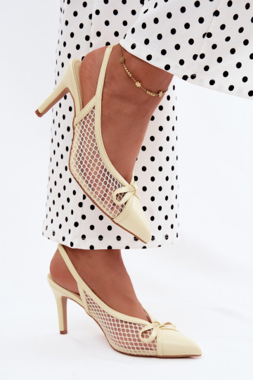 Mesh sandalen met dunne hakken en strikken in gele kleur Moona