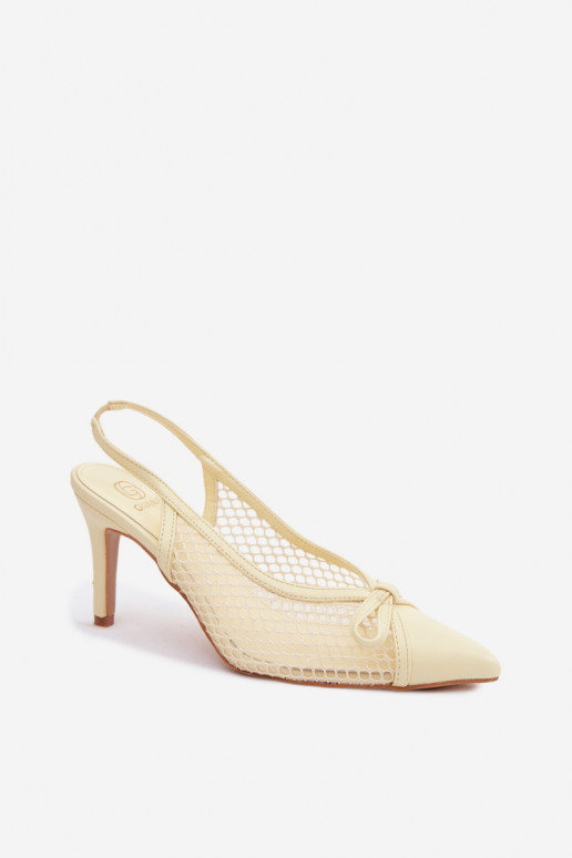 Mesh sandalen met dunne hakken en strikken in gele kleur Moona
