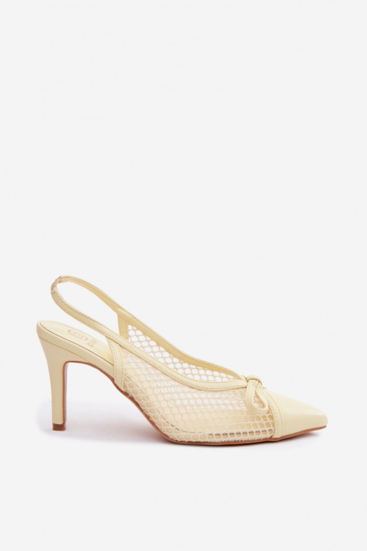 Mesh sandalen met dunne hakken en strikken in gele kleur Moona