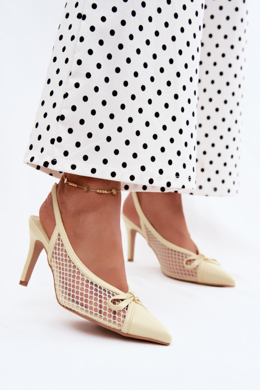 Mesh sandalen met dunne hakken en strikken in gele kleur Moona