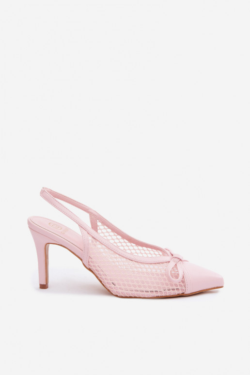Mesh sandalen met dunne hakken en strikken in roze kleur Moona