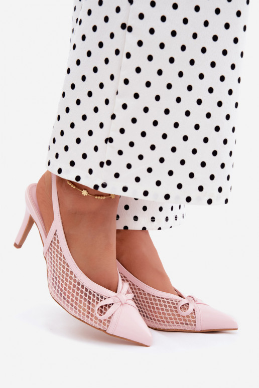 Mesh sandalen met dunne hakken en strikken in roze kleur Moona