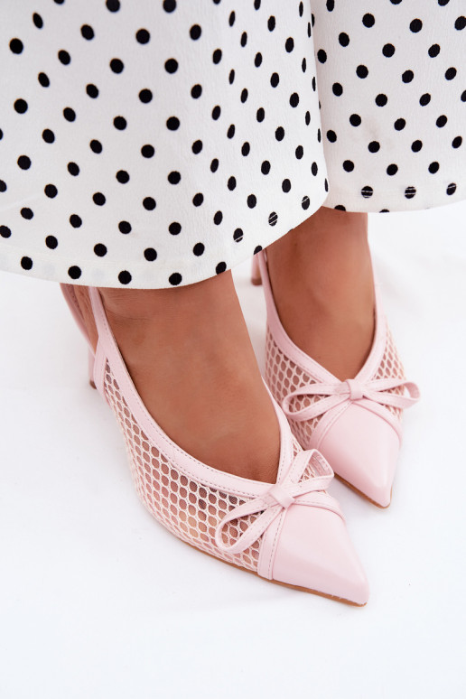 Mesh sandalen met dunne hakken en strikken in roze kleur Moona