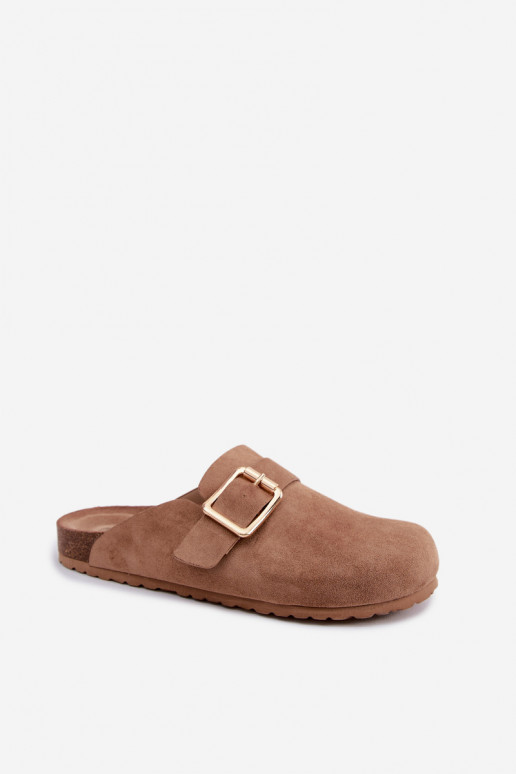 Klopklappers met gouden gespen in kaki Taffira