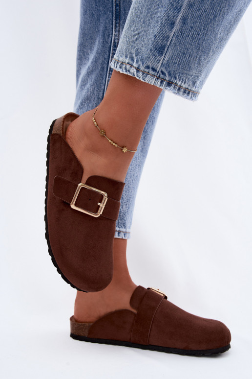 Houten slippers met gouden gespen Taffira