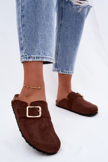 Houten slippers met gouden gespen Taffira 2