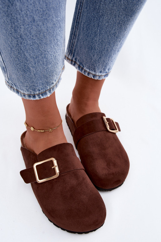 Houten slippers met gouden gespen Taffira