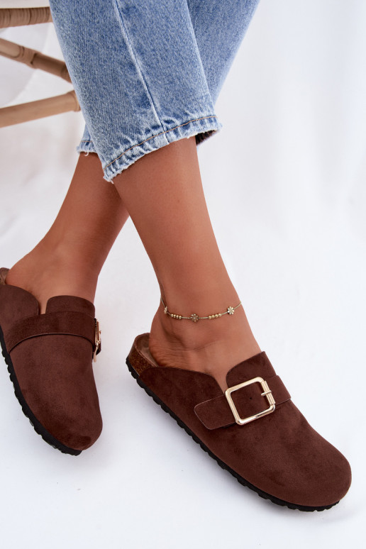 Houten slippers met gouden gespen Taffira