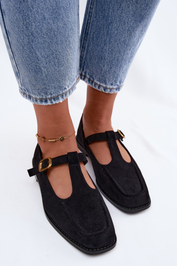 Zwarte dames schoenen met bandjes van faux suede Bonnia