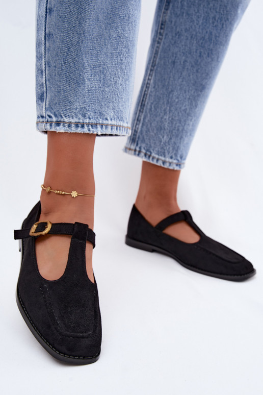 Zwarte dames schoenen met bandjes van faux suede Bonnia