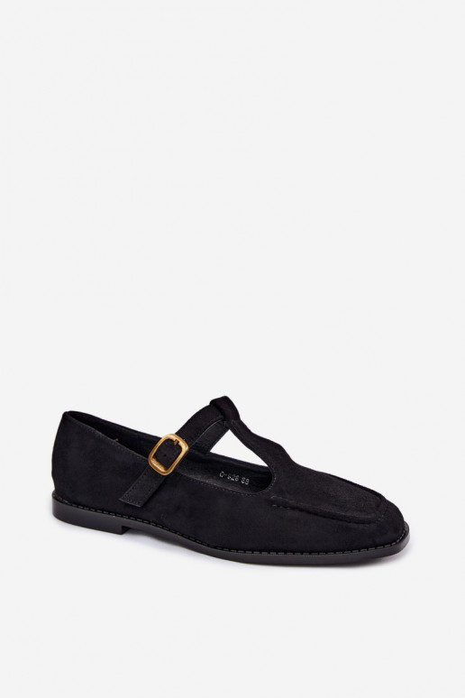 Zwarte dames schoenen met bandjes van faux suede Bonnia