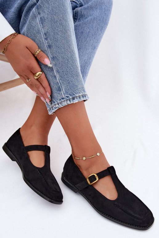 Zwarte dames schoenen met bandjes van faux suede Bonnia