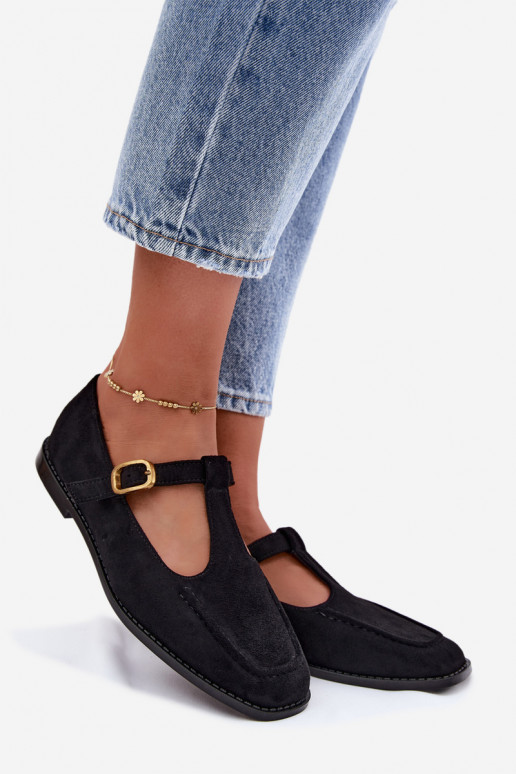 Zwarte dames schoenen met bandjes van faux suede Bonnia