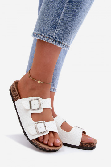 Witte dames slippers met gespen Verbelle