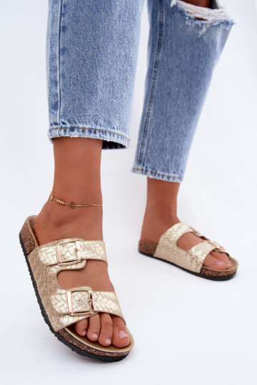 Gouden dames slippers met gespen Verbelle