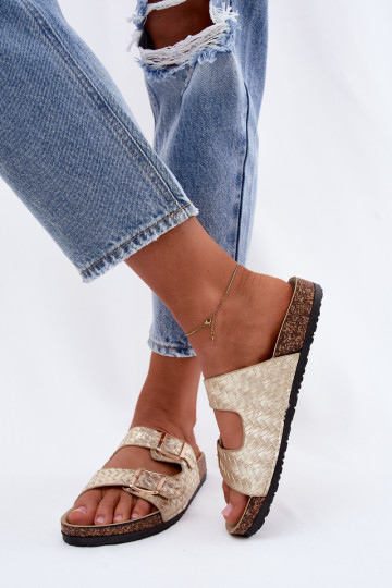 Gouden dames slippers met gespen Verbelle 2