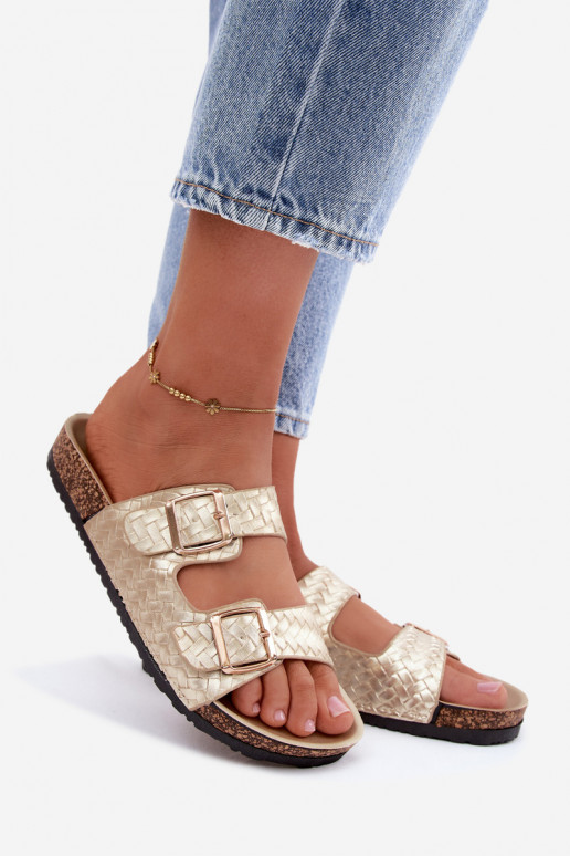 Gouden dames slippers met gespen Verbelle