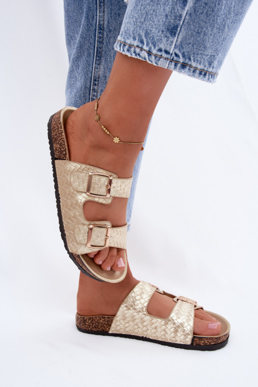 Gouden dames slippers met gespen Verbelle