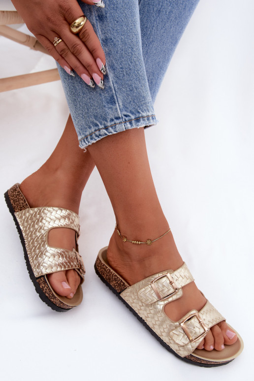 Gouden dames slippers met gespen Verbelle