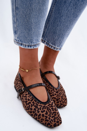 Ballerina's met bandjes van faux suede in luipaardpatroon Camoria