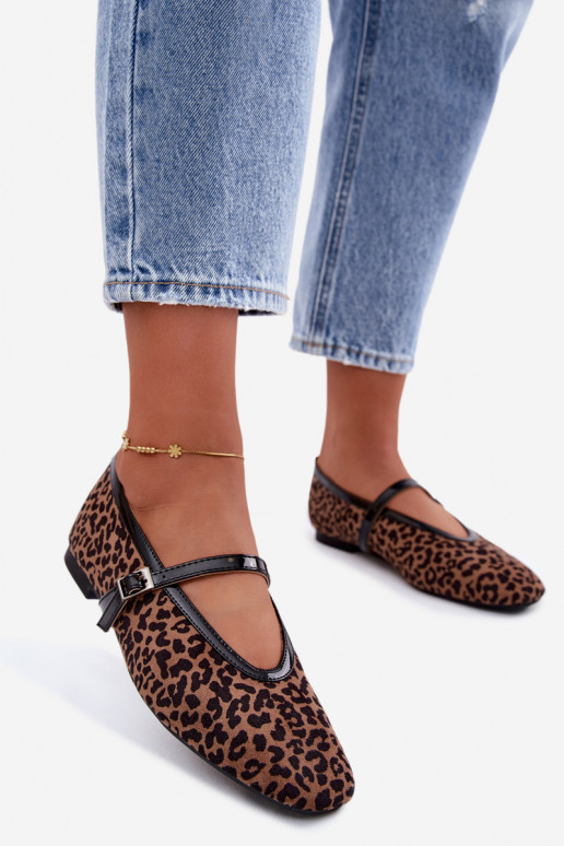 Ballerina's met bandjes van faux suede in luipaardpatroon Camoria