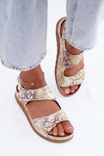Witte-gouden dames sandalen met platform en plakkerige sluitingen