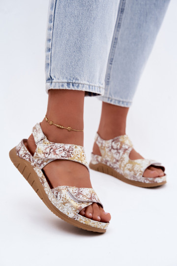 Witte-gouden dames sandalen met platform en plakkerige sluitingen 2