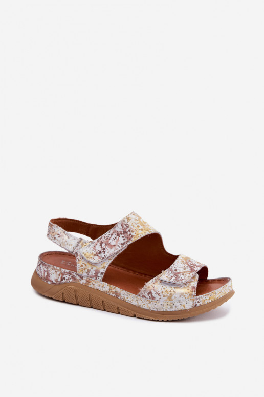 Witte-gouden dames sandalen met platform en plakkerige sluitingen