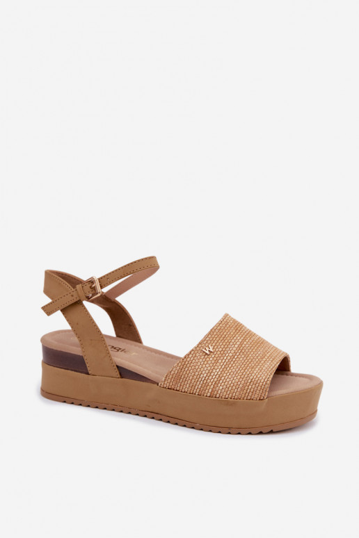 Zandkleurige dames sandalen met platform