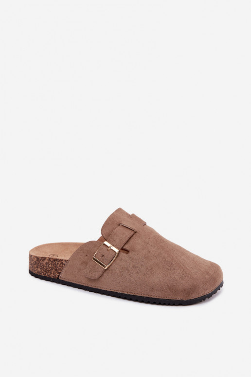 Damesklompen met gouden gespen in khaki Alpine
