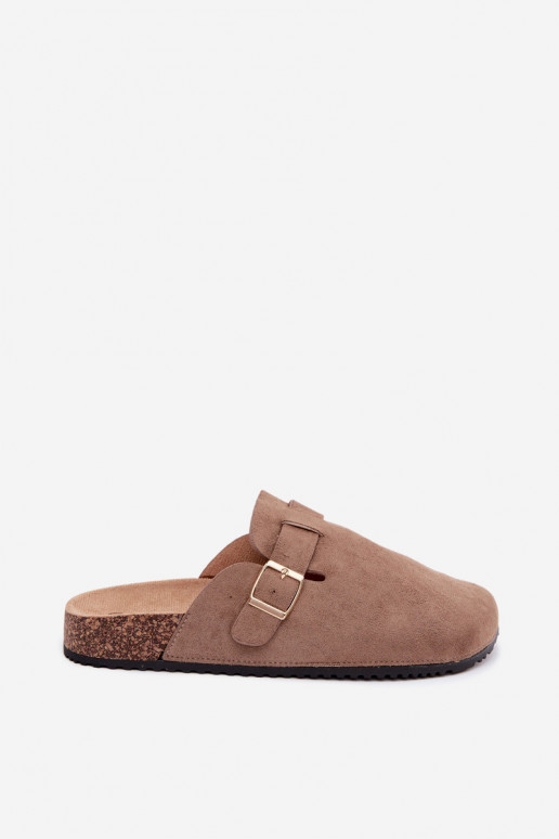 Damesklompen met gouden gespen in khaki Alpine