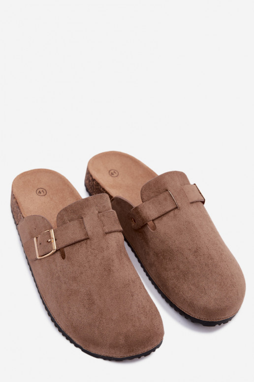 Damesklompen met gouden gespen in khaki Alpine