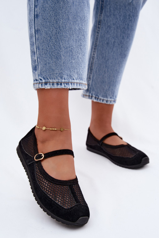 Mesh ballerina's met bandjes in zwart Chicca