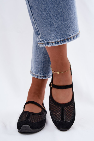Mesh ballerina's met bandjes in zwart Chicca 2