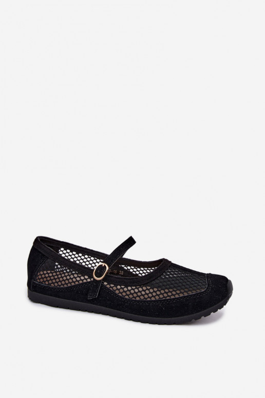 Mesh ballerina's met bandjes in zwart Chicca