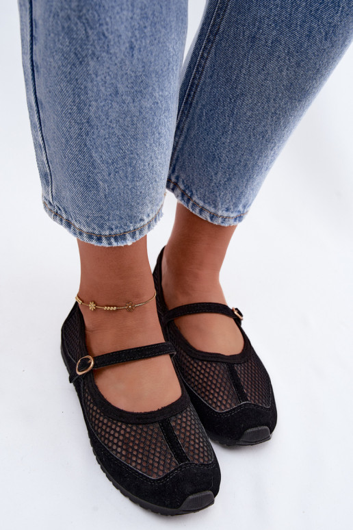 Mesh ballerina's met bandjes in zwart Chicca