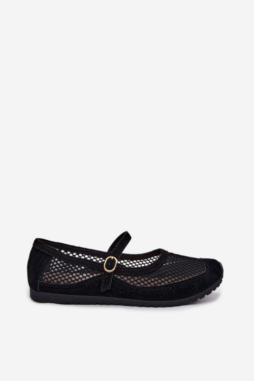 Mesh ballerina's met bandjes in zwart Chicca