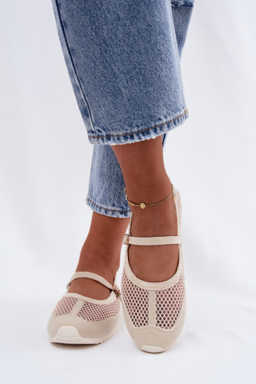 Mesh ballerina's met bandjes in zand Chicca